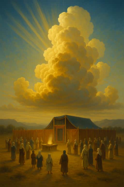 God's Presence in a cloud over the tabernacle. AI-generated image.